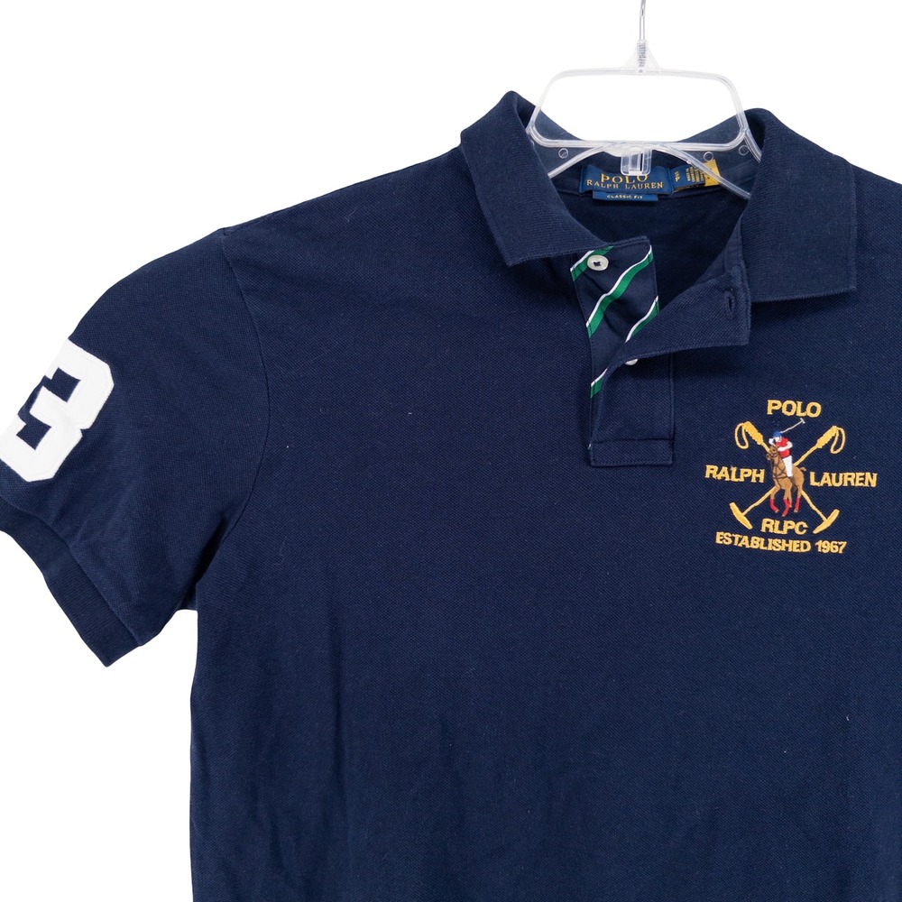 Polo Ralph Lauren Mens Small Mesh Polo Shirt Blue Classic Fit Crest RLPC 3 Patch